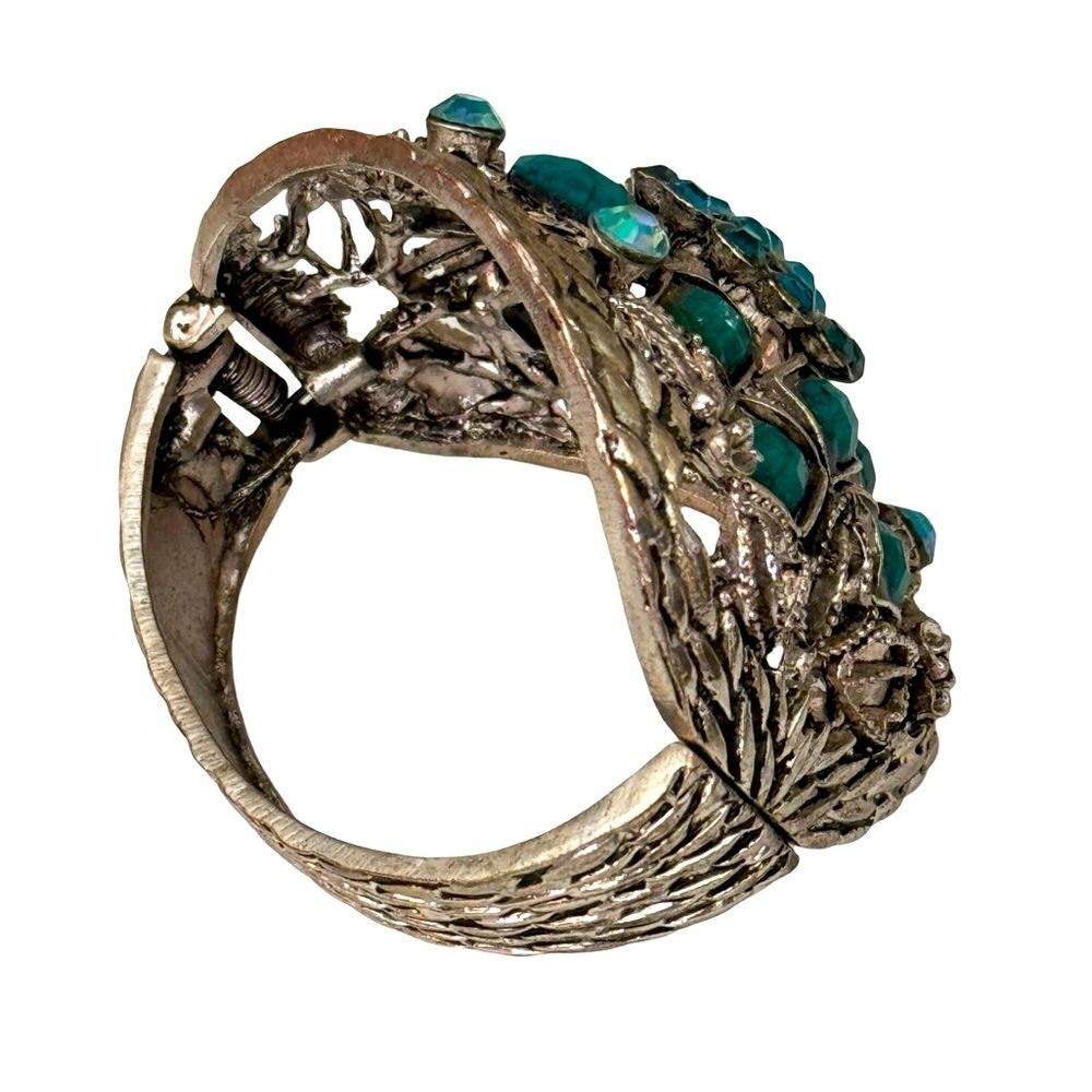 Vintage Rare Turquoise Spring Hinge Bangle Bracelet - Picture 4 of 12